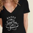 Raised On Sweet Tea And Jesus Inspired Faith Bible Family Women's Jersey Short Sleeve Deep V-Neck Tshirt