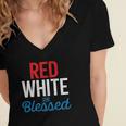 Red White And Blessed Independence Day 4Th Of July Patriotic Women's Jersey Short Sleeve Deep V-Neck Tshirt