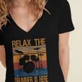 Relax The Drummer Here Women's Jersey Short Sleeve Deep V-Neck Tshirt