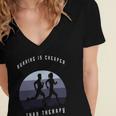 Running Is Cheaper Than Therapy Women's Jersey Short Sleeve Deep V-Neck Tshirt