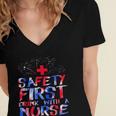 Safety First Drink With A Nurse Patriotic Nurse 4Th Of July Women's Jersey Short Sleeve Deep V-Neck Tshirt