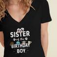 Sister Of The Birthday Boy Dog Lover Party Puppy Theme Women's Jersey Short Sleeve Deep V-Neck Tshirt