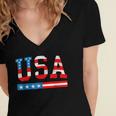 Usa Flag American 4Th Of July Merica America Flag Usa Women's Jersey Short Sleeve Deep V-Neck Tshirt
