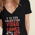 V Is For Video Games Funny Valentines Day Gamer Boy 583 Trending Shirt Women's Jersey Short Sleeve Deep V-Neck Tshirt