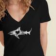 Vintage Shark Silhouette Hammerhead Shark Tiger Shark Heart 158 Trending Shirt Women's Jersey Short Sleeve Deep V-Neck Tshirt