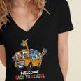 Welcome Back To School Zoo Animal Bus 477 Shirt Women's Jersey Short Sleeve Deep V-Neck Tshirt