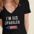 Womens Im His Sparkler His And Her 4Th Of July Matching Couples Women's Jersey Short Sleeve Deep V-Neck Tshirt