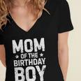 Womens Mom Of The Birthday Boy Funny Mother Mama Family Matching Women's Jersey Short Sleeve Deep V-Neck Tshirt