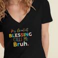 Womens My Greatest Blessing Calls Me Bruh Retro Mothers Day Women's Jersey Short Sleeve Deep V-Neck Tshirt