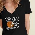 Womens This Girl Runs On Jesus And Basketball Christian Gift Women's Jersey Short Sleeve Deep V-Neck Tshirt