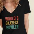 Worlds Okayest Bowler Funny Bowling Lover Vintage Retro Women's Jersey Short Sleeve Deep V-Neck Tshirt