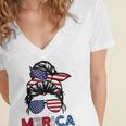 4Th Of July Merica Sunglasses Classy Mom Life Messy Bun Women's Jersey Short Sleeve Deep V-Neck Tshirt