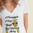 A Pineapple A Day Keeps The Worries Away Funny Pineapple Gift Pineapple Lover Women's Jersey Short Sleeve Deep V-Neck Tshirt