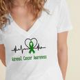 Adrenal Cancer Awareness Heartbeat Green Ribbon Adrenal Cancer Adrenal Cancer Awareness Women's Jersey Short Sleeve Deep V-Neck Tshirt