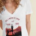 All I Need Is Love And Yoga And A Dog Women's Jersey Short Sleeve Deep V-Neck Tshirt