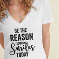 Be The Reason Someone Smiles Today Inspirational Saying Women's Jersey Short Sleeve Deep V-Neck Tshirt