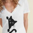 Black Cat Peeking Women's Jersey Short Sleeve Deep V-Neck Tshirt