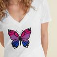 Butterfly With Colors Of The Bisexual Pride Flag Women's Jersey Short Sleeve Deep V-Neck Tshirt