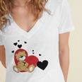 Cartoon Animal Happy Loving Teddy Bear Women's Jersey Short Sleeve Deep V-Neck Tshirt