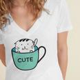 Cute Cat In Mug Women's Jersey Short Sleeve Deep V-Neck Tshirt