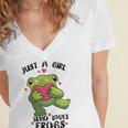 Cute Frog Just A Girl Who Loves Frogs Funny Frog Lover Gift For Girl Frog Lover Women's Jersey Short Sleeve Deep V-Neck Tshirt