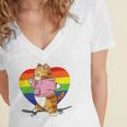Cute Orange Tabby Cat Skateboarder Rainbow Heart Skater Women's Jersey Short Sleeve Deep V-Neck Tshirt