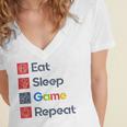 Eat Sleep Game Repeat Women's Jersey Short Sleeve Deep V-Neck Tshirt