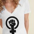 Feminist Raised Fist - Distressed Fitted Women's Jersey Short Sleeve Deep V-Neck Tshirt