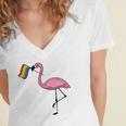 Flamingo Lgbt Flag Cool Gay Rights Supporters Gift Women's Jersey Short Sleeve Deep V-Neck Tshirt