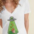 Funny Alien Ufo Abduction Fried Chicken Aliens Lover V2 Women's Jersey Short Sleeve Deep V-Neck Tshirt