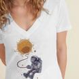 Funny Astronaut Monkey Blowing Sun V2 Women's Jersey Short Sleeve Deep V-Neck Tshirt