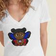 Haiti Haitian Love Flag Princess Girl Kid Wings Butterfly Women's Jersey Short Sleeve Deep V-Neck Tshirt