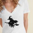 Halloween Scary Old Witch On Broom Art Design Pattern Women's Jersey Short Sleeve Deep V-Neck Tshirt