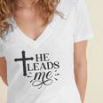 He Leads Me V2 Women's Jersey Short Sleeve Deep V-Neck Tshirt