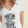 I Am A Lucky Girl I Never Dreamed Im End Up Dating A Perfect Freakin V2 Women's Jersey Short Sleeve Deep V-Neck Tshirt