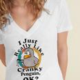 I Really Like Cranky Penguin Ok Women's Jersey Short Sleeve Deep V-Neck Tshirt