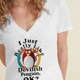 I Really Like Devilish Penguin Ok Women's Jersey Short Sleeve Deep V-Neck Tshirt