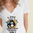 I Really Like Gentleman Penguin Ok Women's Jersey Short Sleeve Deep V-Neck Tshirt