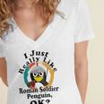 I Really Like Roman Soldier Penguin Ok Women's Jersey Short Sleeve Deep V-Neck Tshirt