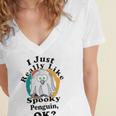 I Really Like Spooky Penguin Ok Women's Jersey Short Sleeve Deep V-Neck Tshirt