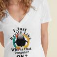 I Really Like Who Is That Penguin Ok Women's Jersey Short Sleeve Deep V-Neck Tshirt