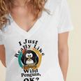 I Really Like Wild Penguin Ok Women's Jersey Short Sleeve Deep V-Neck Tshirt