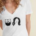 Man With Beard And Glasses With Woman Wavy Hair Women's Jersey Short Sleeve Deep V-Neck Tshirt