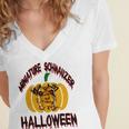 Miniature Schnauzer Halloween On All Hallows Night Women's Jersey Short Sleeve Deep V-Neck Tshirt