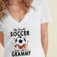 My Favorite Soccer Player Calls Me Grammy Flower Gift Women's Jersey Short Sleeve Deep V-Neck Tshirt