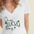 One Lucky Boy Funny St Patrick Day Women's Jersey Short Sleeve Deep V-Neck Tshirt