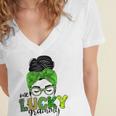 One Lucky Grammy Life Messy Bun St Patricks Day Irish Women's Jersey Short Sleeve Deep V-Neck Tshirt