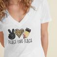Peace Love Teach Back To School Teacher Gift Women's Jersey Short Sleeve Deep V-Neck Tshirt
