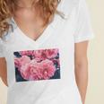 Pink Roses In Garden Women's Jersey Short Sleeve Deep V-Neck Tshirt