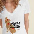 Pitbull Funny Kissed A Pitbull I Liked 795 Shirt Women's Jersey Short Sleeve Deep V-Neck Tshirt